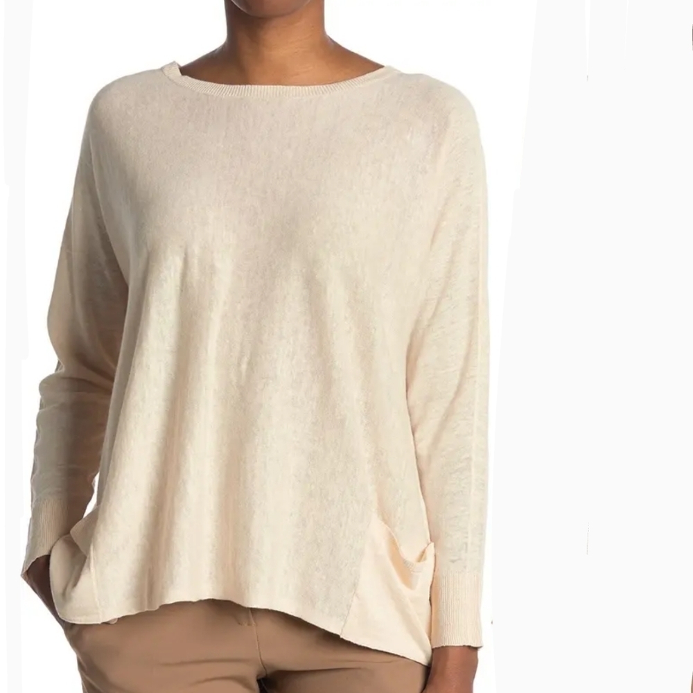 Eileen Fisher Top Pullover Lightweight Long Sleeve Cotton Linen Cedar M NWT - Picture 4 of 15